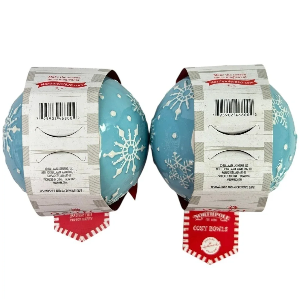 Hallmark Northpole COZY‎ BOWLS Set of 2 Blue Snowflake Christmas Holiday Gift